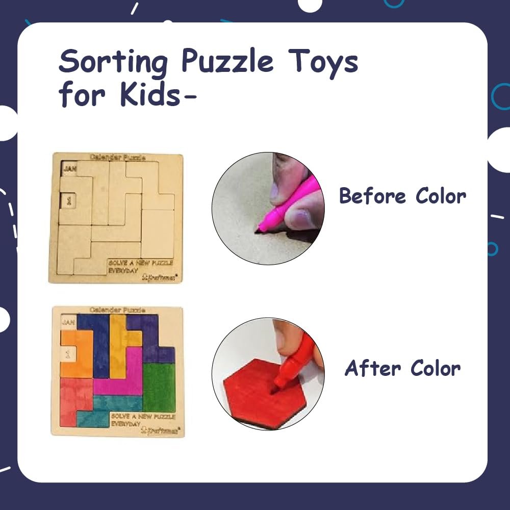 Braintastic Birthday Return Gifts (Pack of 2) Wooden Jigsaw Calendar Puzzle, Travel Board Game,Art & Craft Party Pack Return Favors for Kids-3-6 yrs(12 Colors & Puzzle Game per Pack)