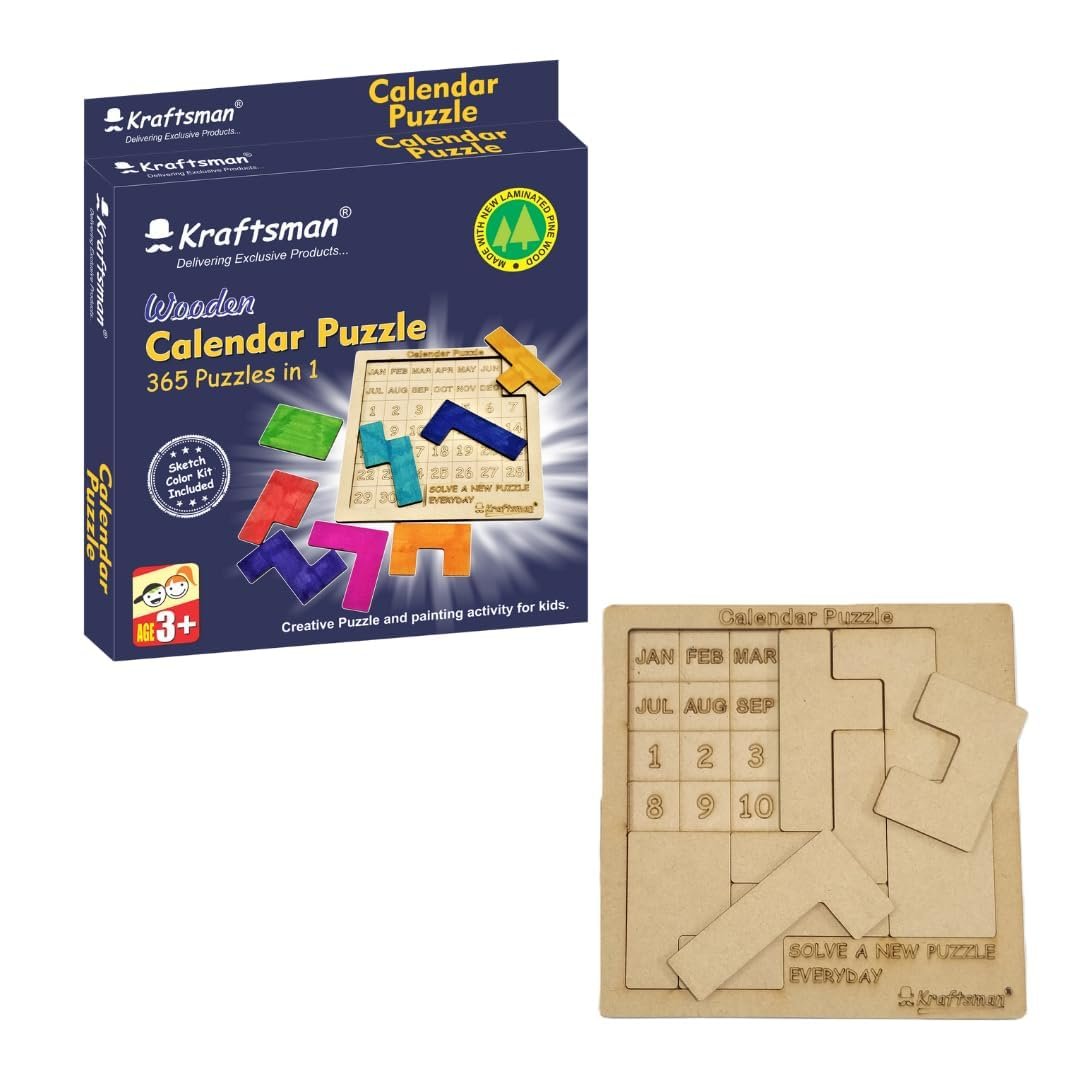 Braintastic Birthday Return Gifts (Pack of 2) Wooden Jigsaw Calendar Puzzle, Travel Board Game,Art & Craft Party Pack Return Favors for Kids-3-6 yrs(12 Colors & Puzzle Game per Pack)
