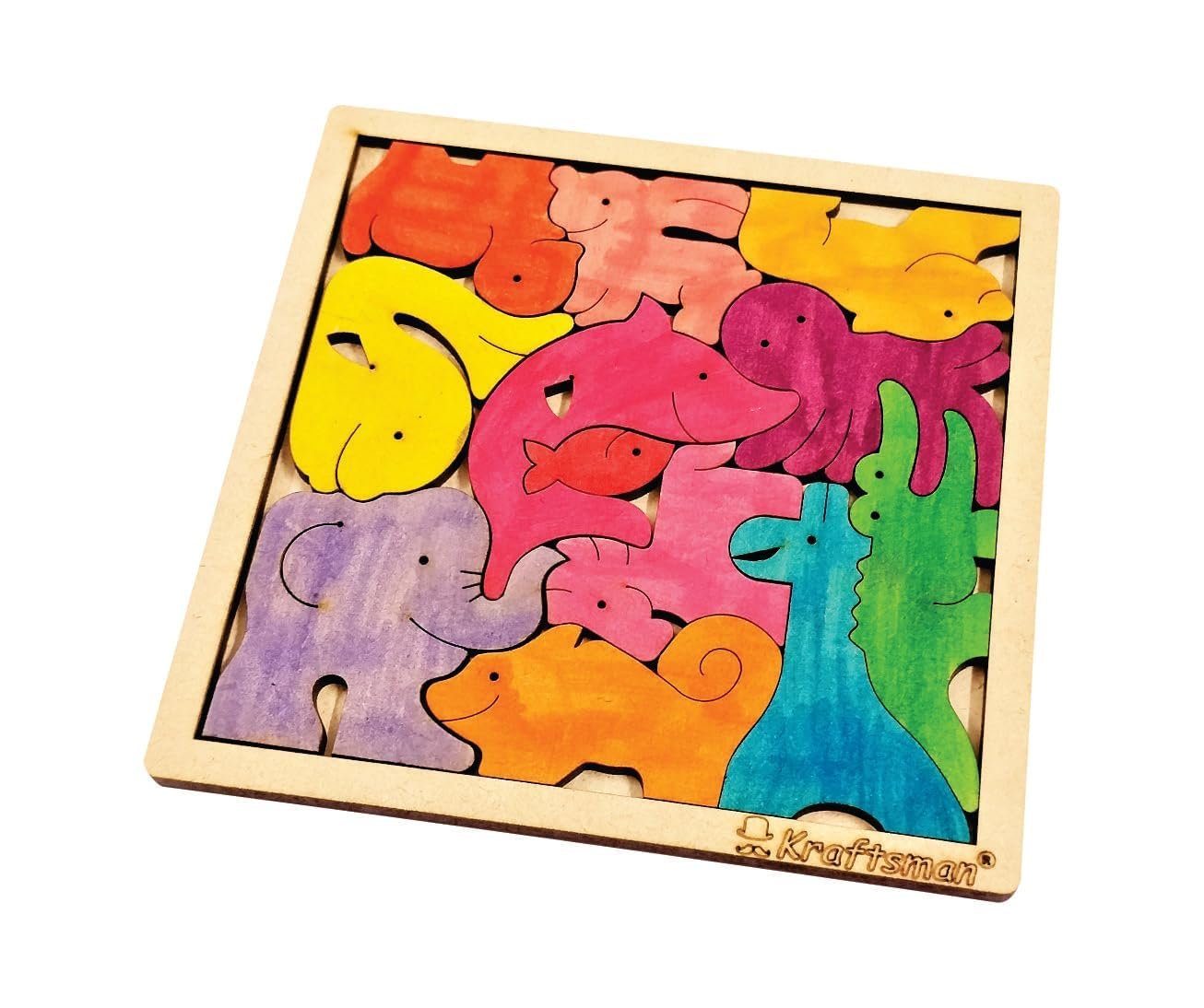 Braintastic Birthday Return Gifts Wooden Jigsaw Animal Puzzle, Travel Board Game,Art & Craft Party Pack Return Favors for Kids-3-6 yrs(12 Colors & Puzzle Game per Pack)