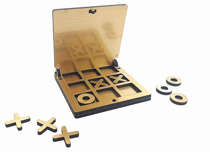 Braintastic Wooden Tic Tac Toe Portable Game for Kids and Adults (Golden Mirror Shade -Pack of 12)