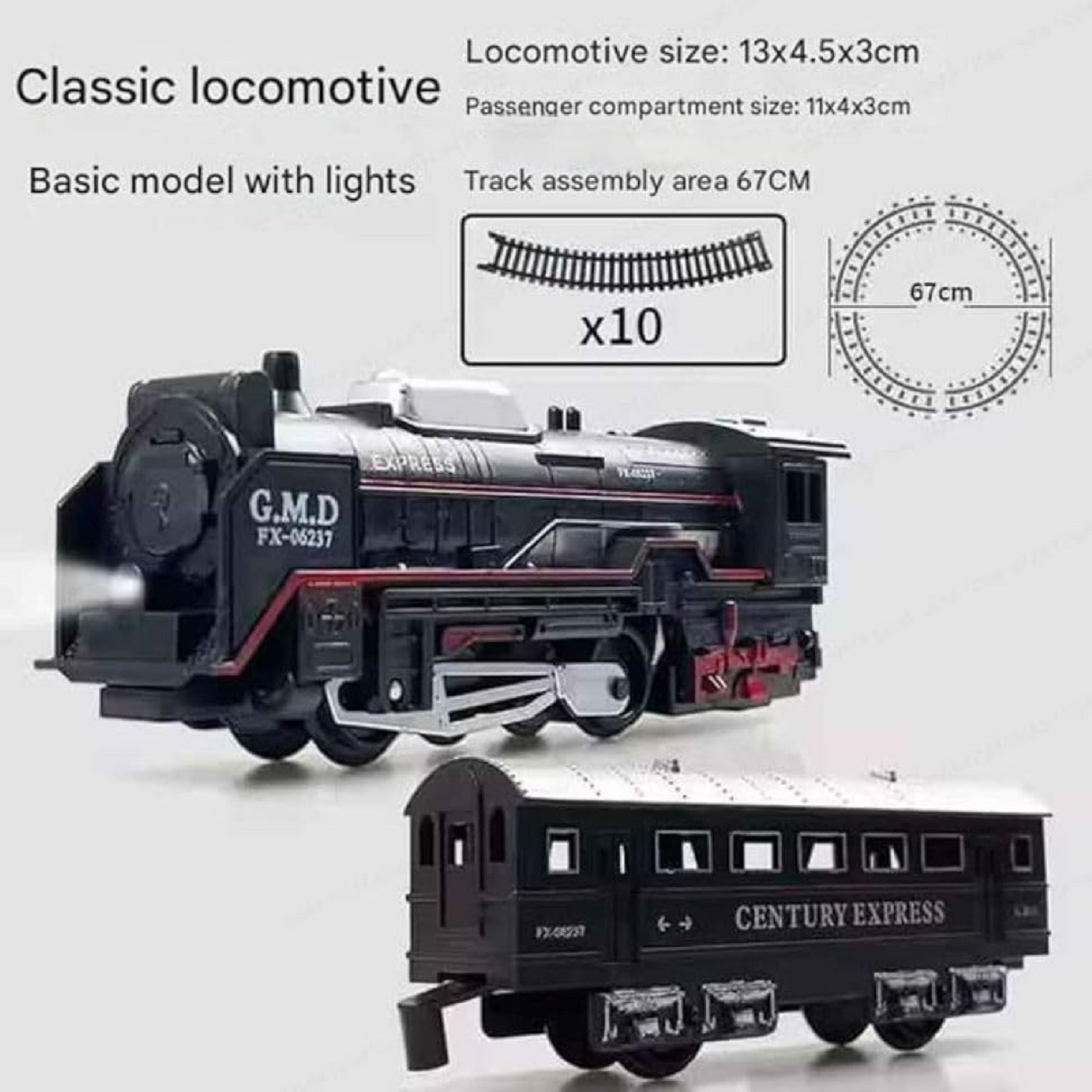 Braintastic Railking Classical Train with Sound, Light, & Water Smoke for Kids, Rechargeable 21 Pieces Set Includes Tracks, Locomotive,Boxcar, Passenger car for Kids