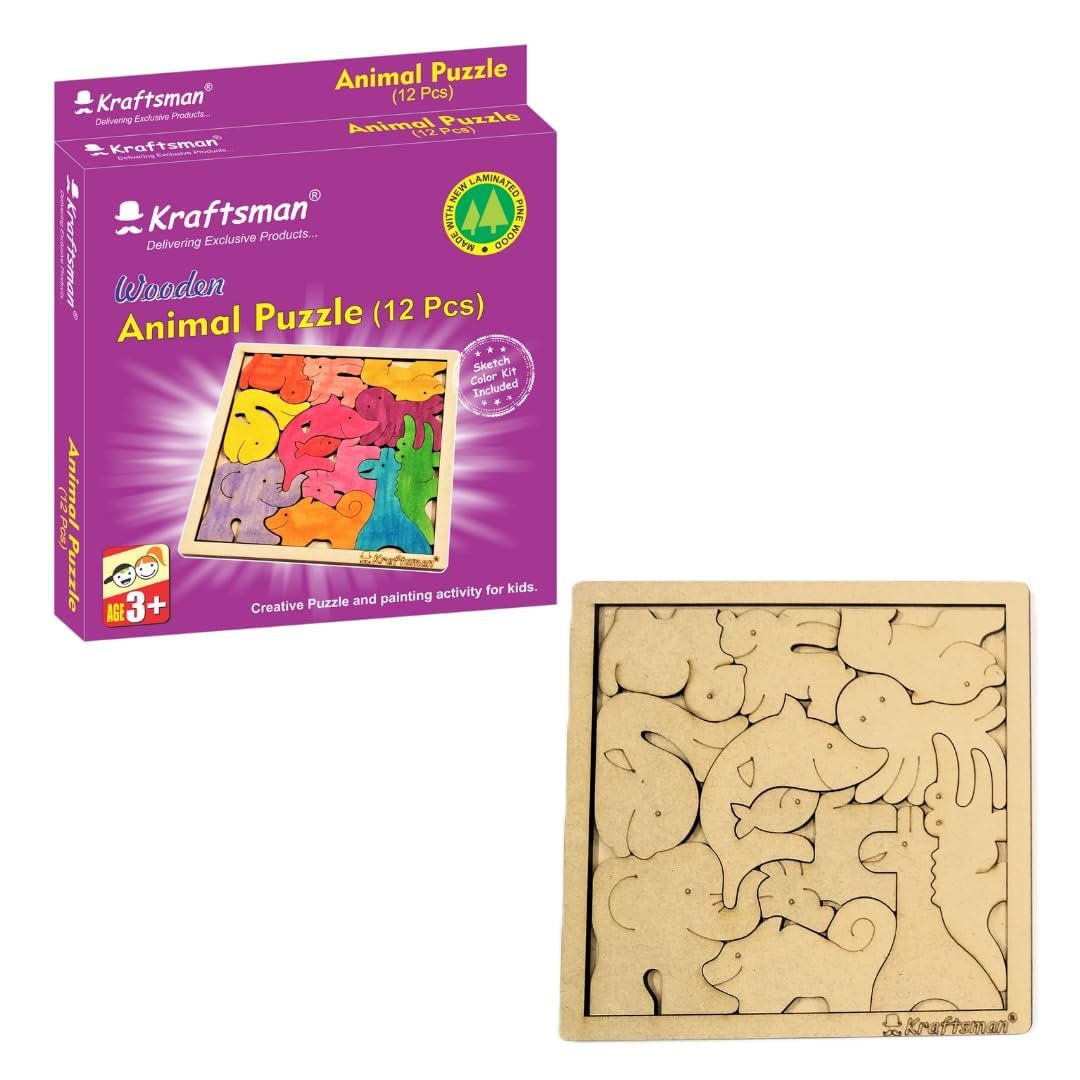Braintastic Birthday Return Gifts (Pack of 2) Wooden Jigsaw Animal Puzzle, Travel Board Game,Art & Craft Party Pack Return Favors for Kids-3-6 yrs(12 Colors & Puzzle Game per Pack)