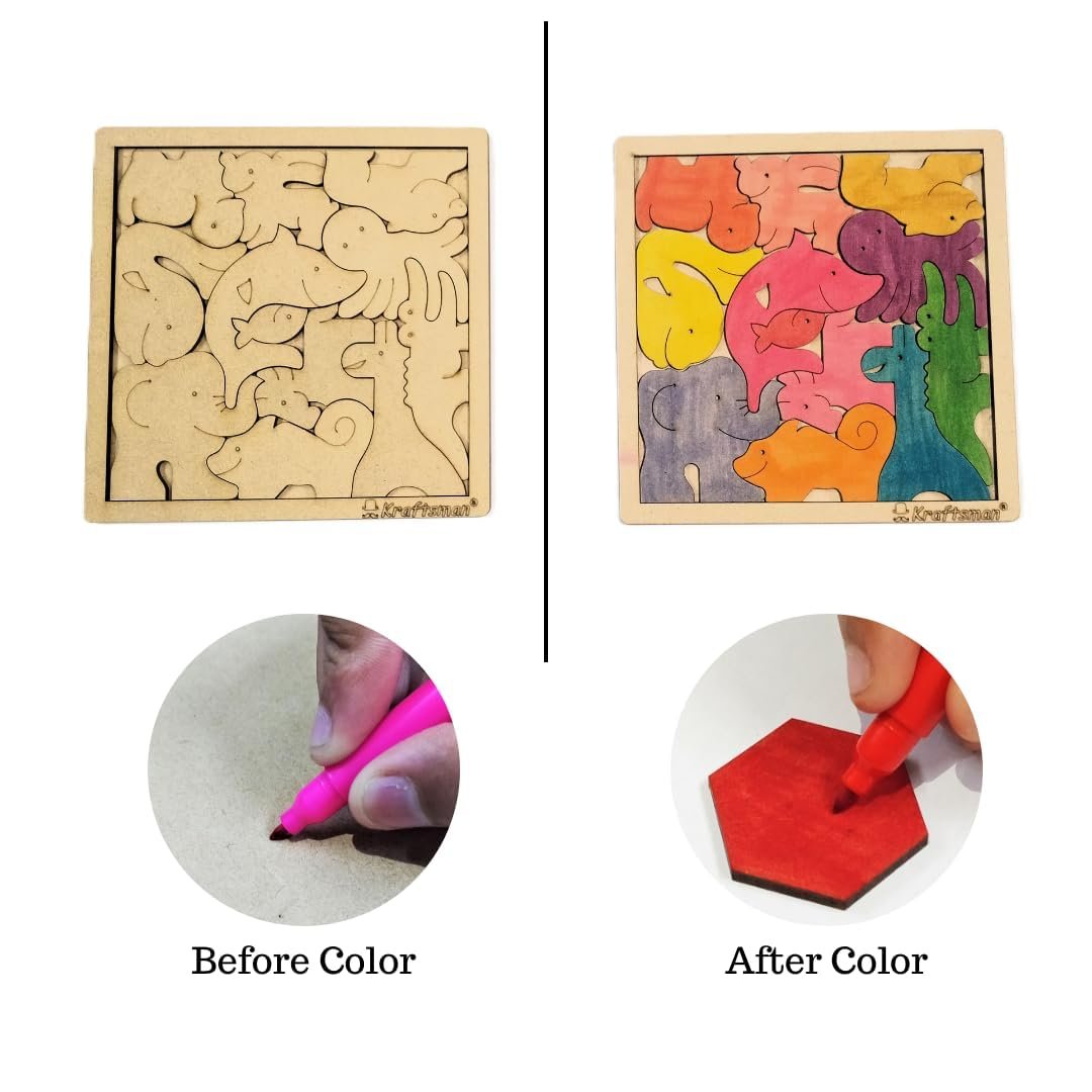 Braintastic Birthday Return Gifts (Pack of 2) Wooden Jigsaw Animal Puzzle, Travel Board Game,Art & Craft Party Pack Return Favors for Kids-3-6 yrs(12 Colors & Puzzle Game per Pack)