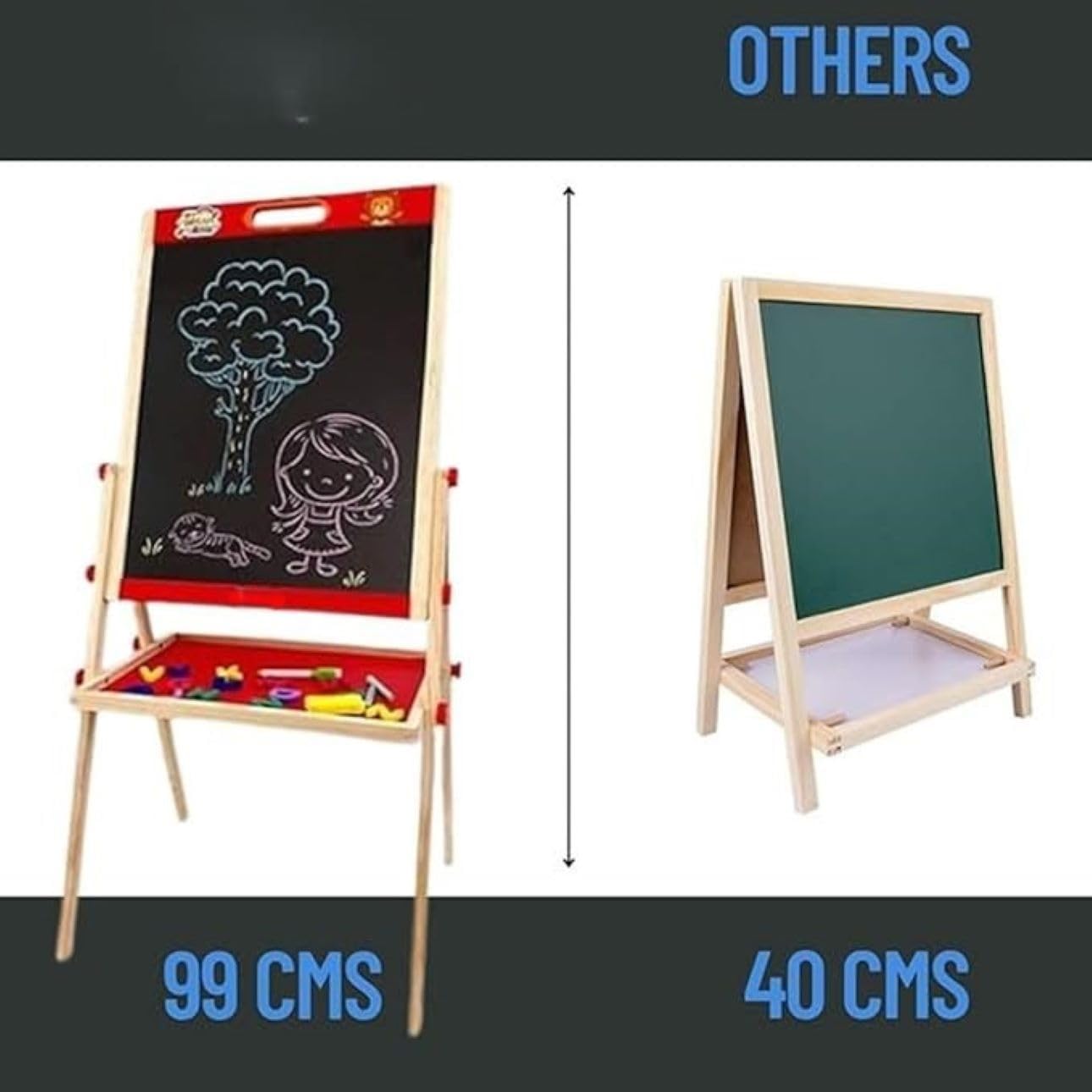 Braintastic 3-in-1 Wooden Easel with Chalkboard & Whiteboard, Marker, Duster, Chalk & Magnetic Letters – Adjustable Double-Sided Drawing Board with Storage Tray – Educational Learning Station for Toddlers & Children