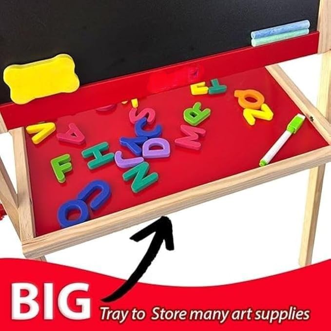 Braintastic 3-in-1 Wooden Easel with Chalkboard & Whiteboard, Marker, Duster, Chalk & Magnetic Letters – Adjustable Double-Sided Drawing Board with Storage Tray – Educational Learning Station for Toddlers & Children