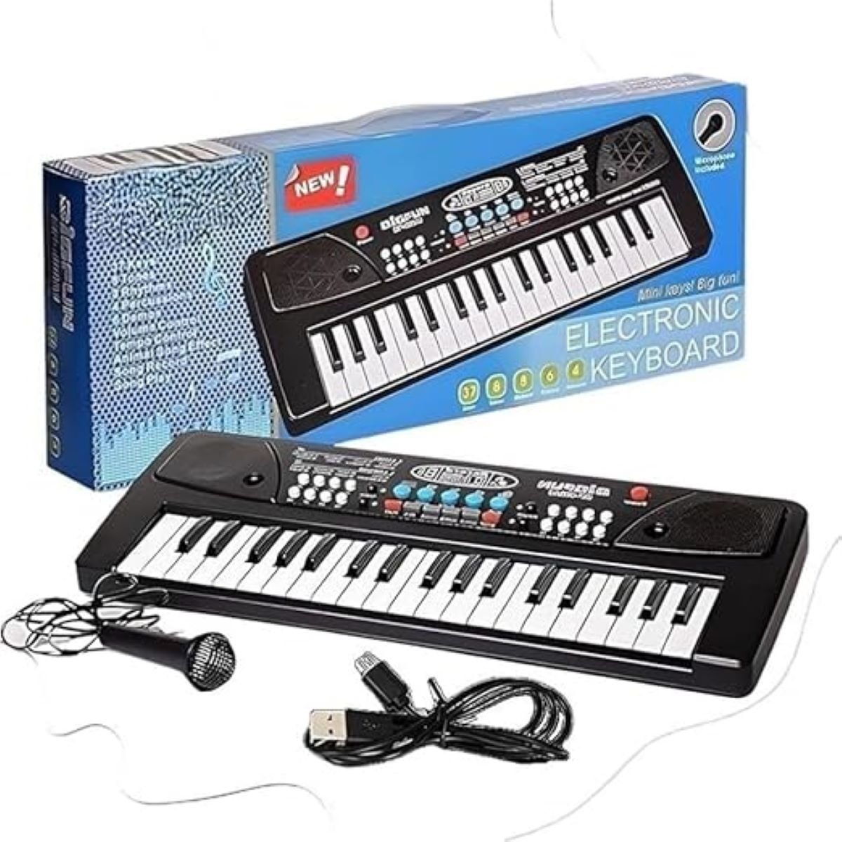 Braintastic Portable Musical Piano Keyboard with Microphone, 37 Keys, 8 Rhythms, 8 Tones with 6 In-Built Demos & Song Record Feature (BF430A1,Black Color)
