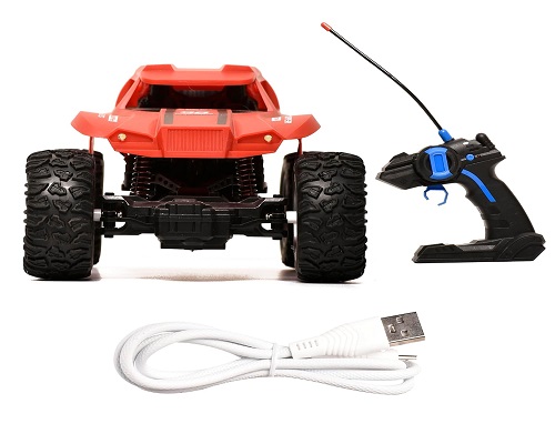 Braintastic Off Roader Rechargeable Remote Control Car, 4 Wheel Metal Alloy Phantom Rock Crawler, Headlights Modes, Made in India (Red Color)
