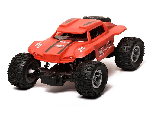 Braintastic Off Roader Rechargeable Remote Control Car, 4 Wheel Metal Alloy Phantom Rock Crawler, Headlights Modes, Made in India (Red Color)