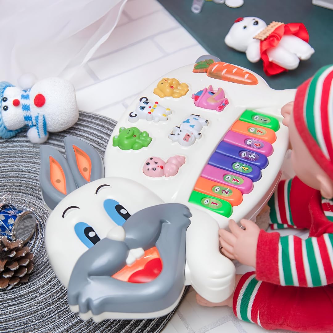 Braintastic Rabbits Musical Piano for Kids | Electronic Keyboard with Mic, Lights & Sounds | Educational Music Toy for Boys & Girls