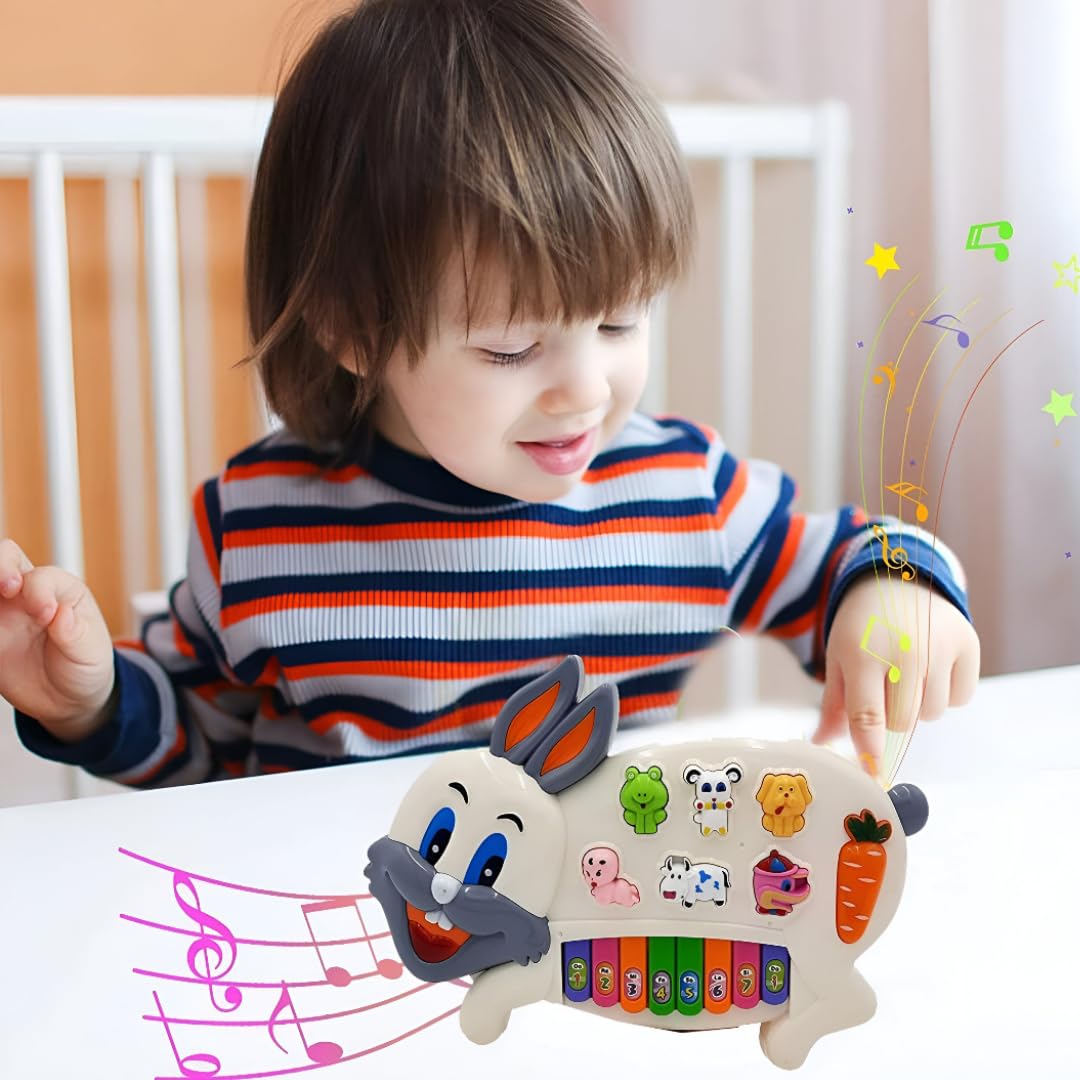 Braintastic Rabbits Musical Piano for Kids | Electronic Keyboard with Mic, Lights & Sounds | Educational Music Toy for Boys & Girls