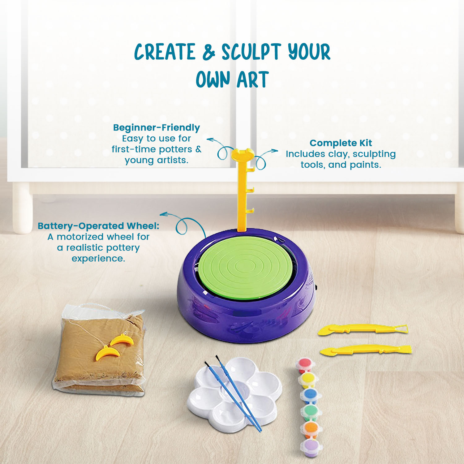 Braintastic Pottery Wheel Battery Operated with Clay Learning and Education Toys Game Multicolor for Kids Boys and Girls