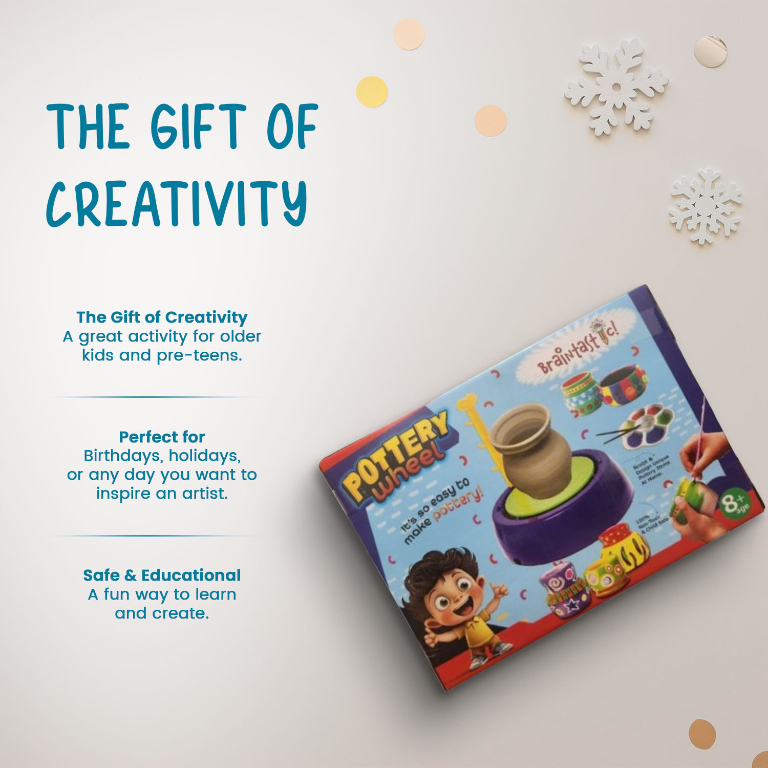 Braintastic Pottery Wheel Battery Operated with Clay Learning and Education Toys Game Multicolor for Kids Boys and Girls