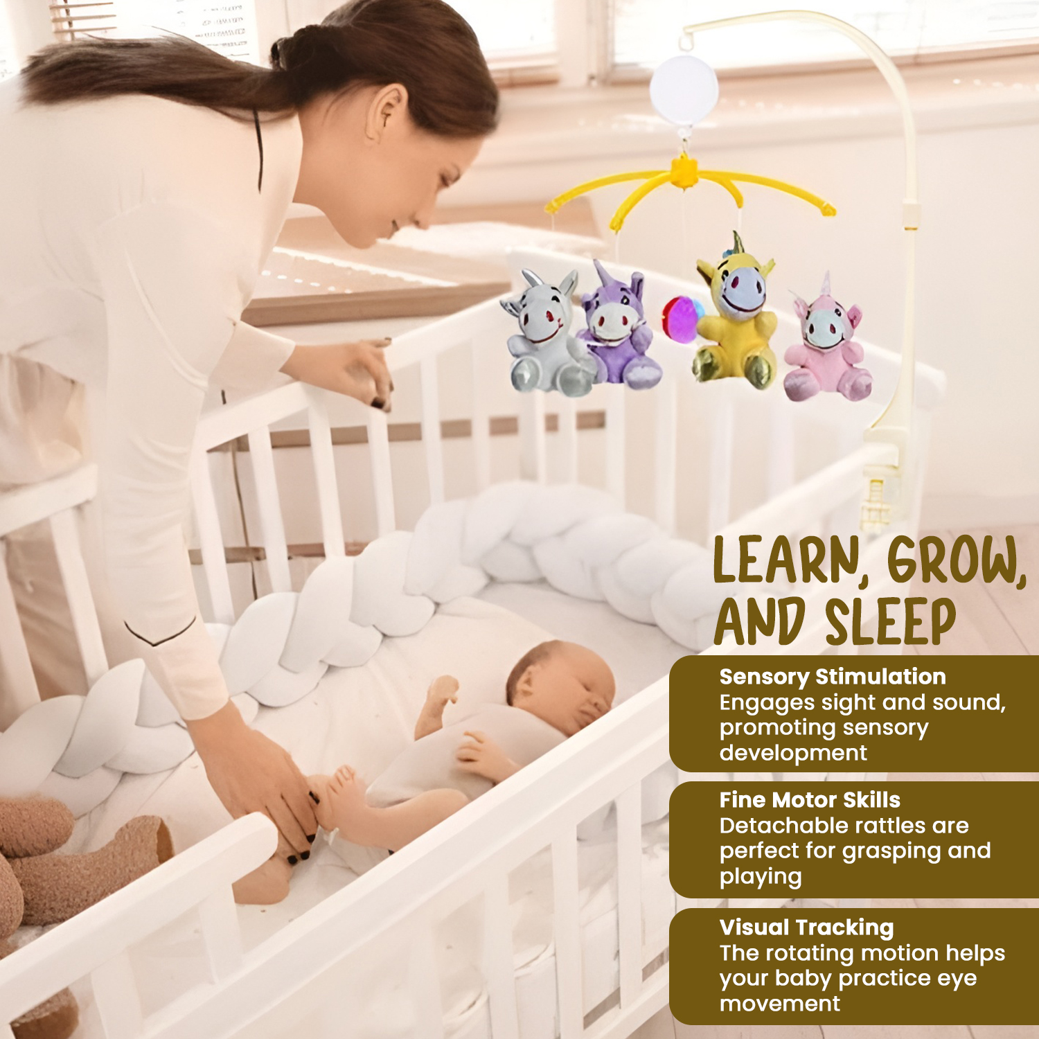 Braintastic Musical Baby Cot Mobile Hanger for Bed Jhumar/Cradle/Cot Automatic Rotating Toy|Soft Soothing Sound| Pleasant Baby Shower Gift| Develops Baby's Senses of Sound & visuals|0-2 yrs(Unicorn)