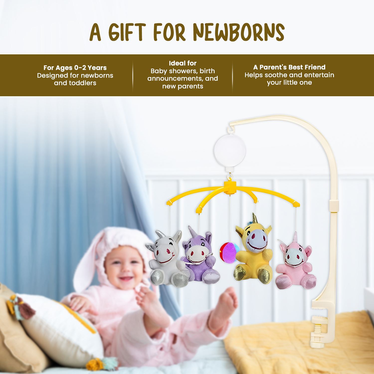 Braintastic Musical Baby Cot Mobile Hanger for Bed Jhumar/Cradle/Cot Automatic Rotating Toy|Soft Soothing Sound| Pleasant Baby Shower Gift| Develops Baby's Senses of Sound & visuals|0-2 yrs(Unicorn)