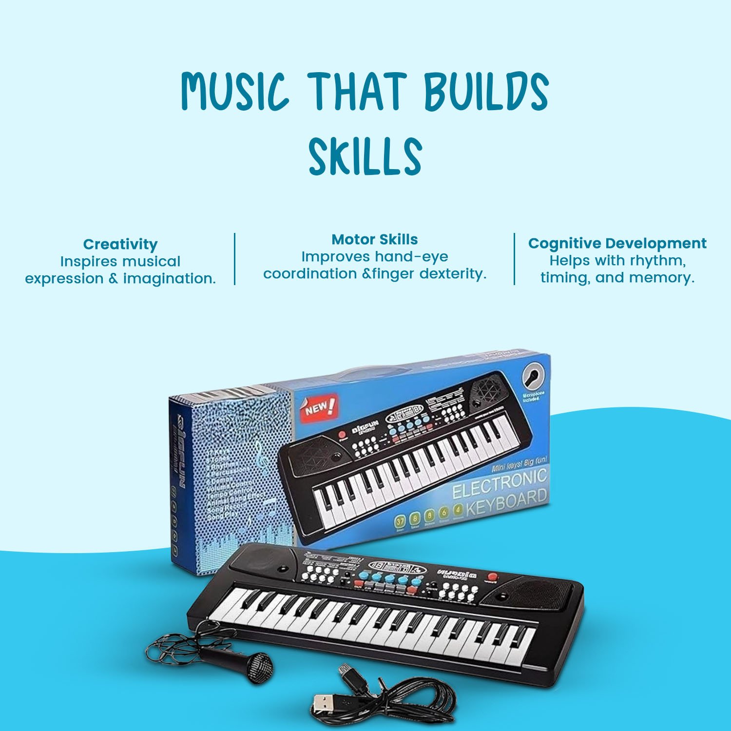 Braintastic Portable Musical Piano Keyboard with Microphone, 37 Keys, 8 Rhythms, 8 Tones with 6 In-Built Demos & Song Record Feature (BF430A1,Black Color)
