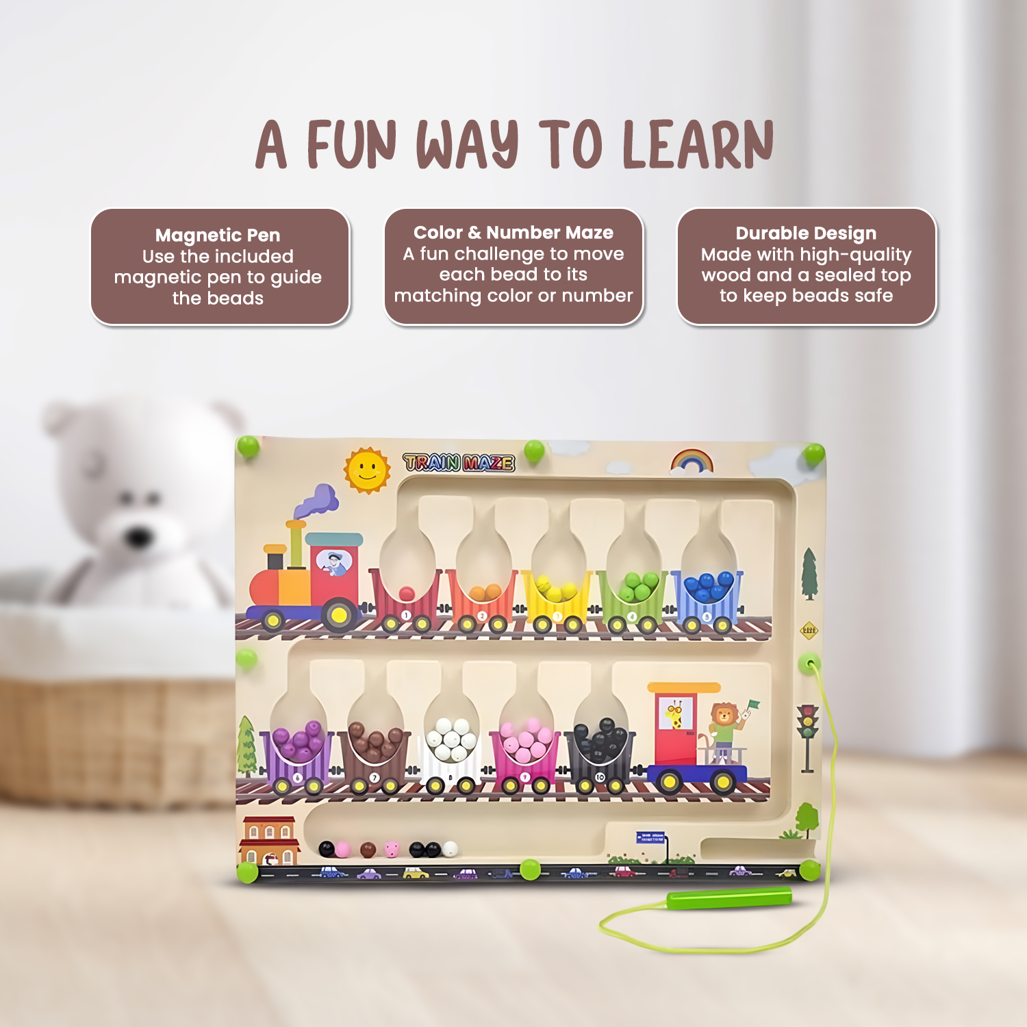 Braintastic Montessori Magnetic Color and Number Maze Board Puzzle Toy,Learning and Educational Birthday Gifts for Toddlers (Train Maze)Braintastic Montessori Magnetic Color and Number Maze Board Puzzle Toy,Learning and Educational Birthday Gifts for Todd