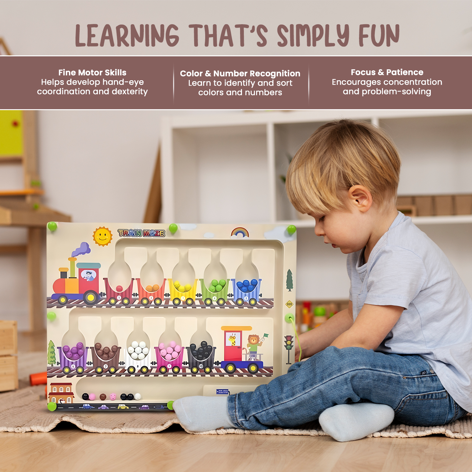 Braintastic Montessori Magnetic Color and Number Maze Board Puzzle Toy,Learning and Educational Birthday Gifts for Toddlers (Train Maze)Braintastic Montessori Magnetic Color and Number Maze Board Puzzle Toy,Learning and Educational Birthday Gifts for Todd
