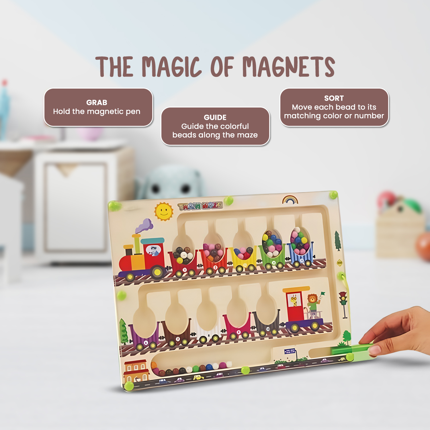 Braintastic Montessori Magnetic Color and Number Maze Board Puzzle Toy,Learning and Educational Birthday Gifts for Toddlers (Train Maze)Braintastic Montessori Magnetic Color and Number Maze Board Puzzle Toy,Learning and Educational Birthday Gifts for Todd