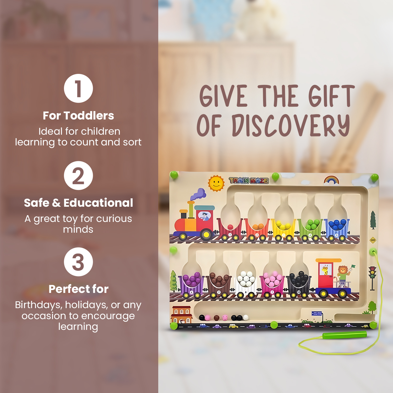 Braintastic Montessori Magnetic Color and Number Maze Board Puzzle Toy,Learning and Educational Birthday Gifts for Toddlers (Train Maze)Braintastic Montessori Magnetic Color and Number Maze Board Puzzle Toy,Learning and Educational Birthday Gifts for Todd