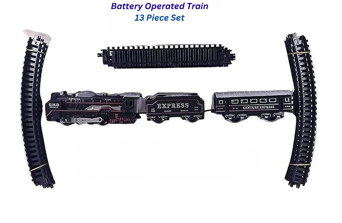 Braintastic Battery Operated Toy Train Set with Engine, 1 Locomotive,10 Sets of Tracks,1 Boxer and1 Passenger Car Railway-13 Pcs with Headlight (Engine Train Small)