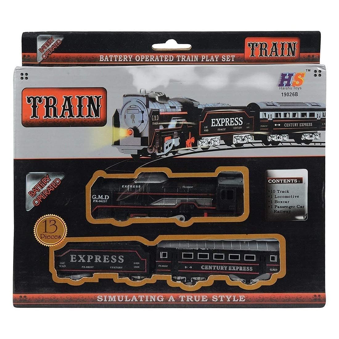 Braintastic Battery Operated Toy Train Set with Engine, 1 Locomotive,10 Sets of Tracks,1 Boxer and1 Passenger Car Railway-13 Pcs with Headlight (Engine Train Small)