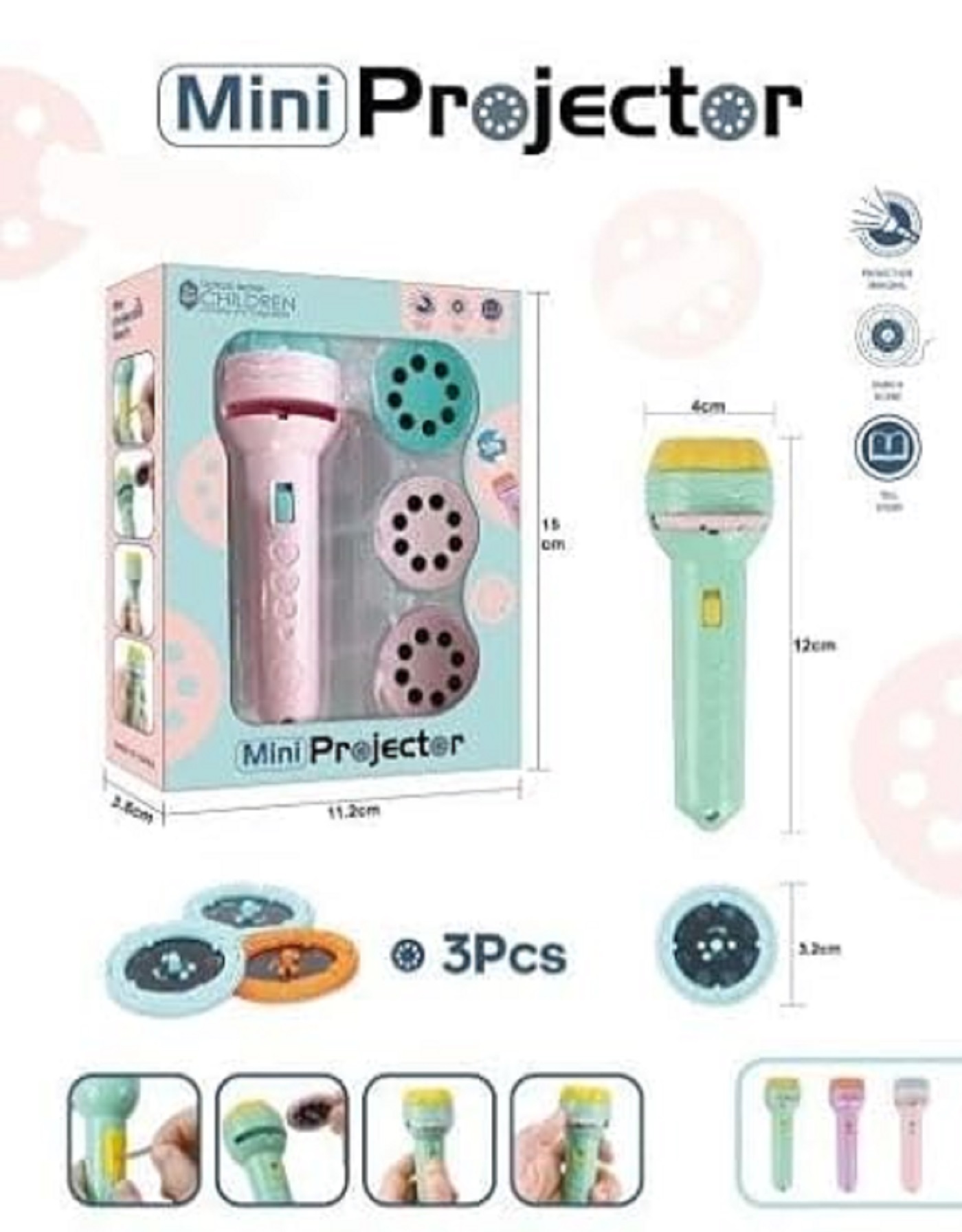 Braintastic Kids Projector Flashlight Toy, 24 Pattern Slides with Animal Designs, Educational Learning Torch, Multicolour (Flashlight PO1)