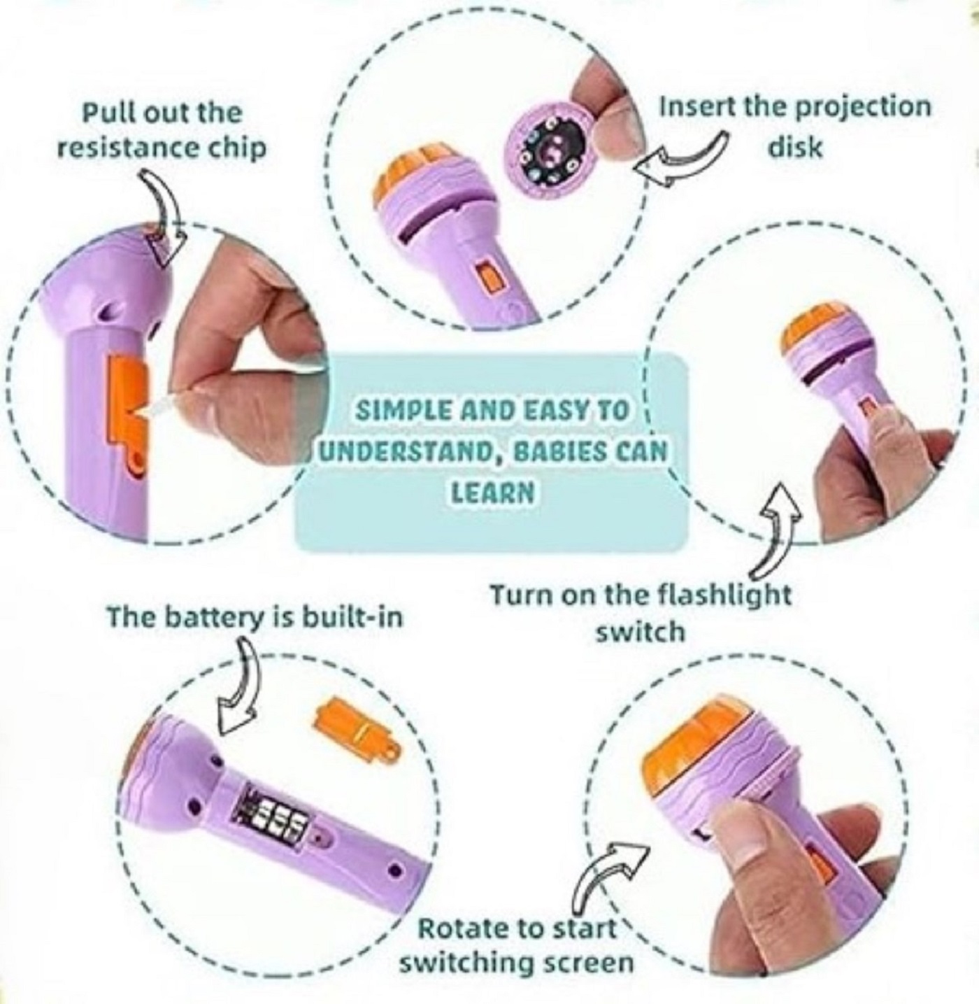 Braintastic Kids Projector Flashlight Toy, 24 Pattern Slides with Animal Designs, Educational Learning Torch, Multicolour (Flashlight PO1)