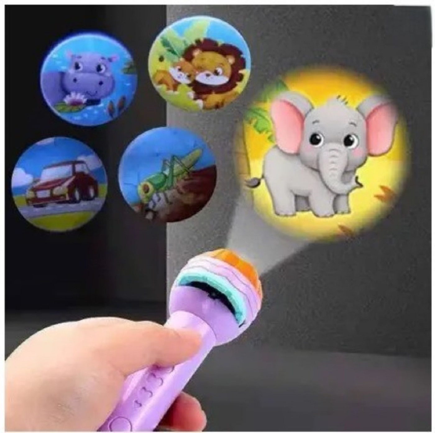Braintastic Kids Projector Flashlight Toy, 24 Pattern Slides with Animal Designs, Educational Learning Torch, Multicolour (Flashlight PO1)