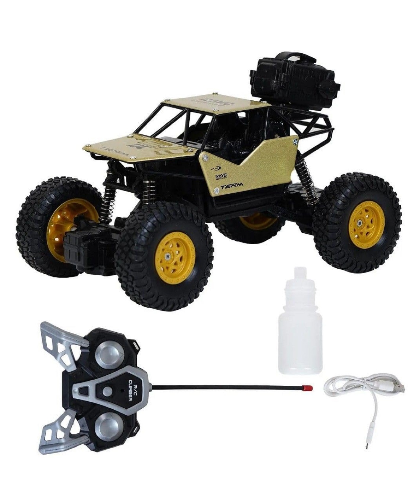 Braintastic Rechargeable Remote Control Rock Crawler Car with Mist Smoke,Monster Truck with Spray for Kids, RC High Speed 4x4 Off-Road Car
