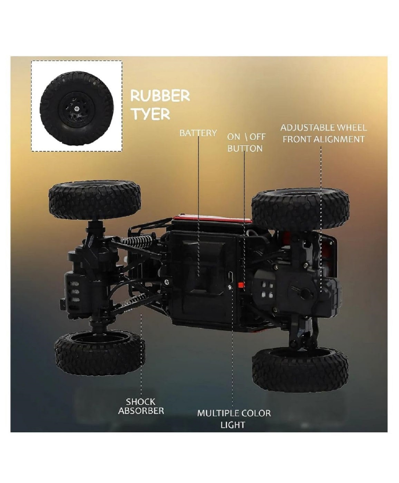 Braintastic Rechargeable Remote Control Rock Crawler Car with Mist Smoke,Monster Truck with Spray for Kids, RC High Speed 4x4 Off-Road Car