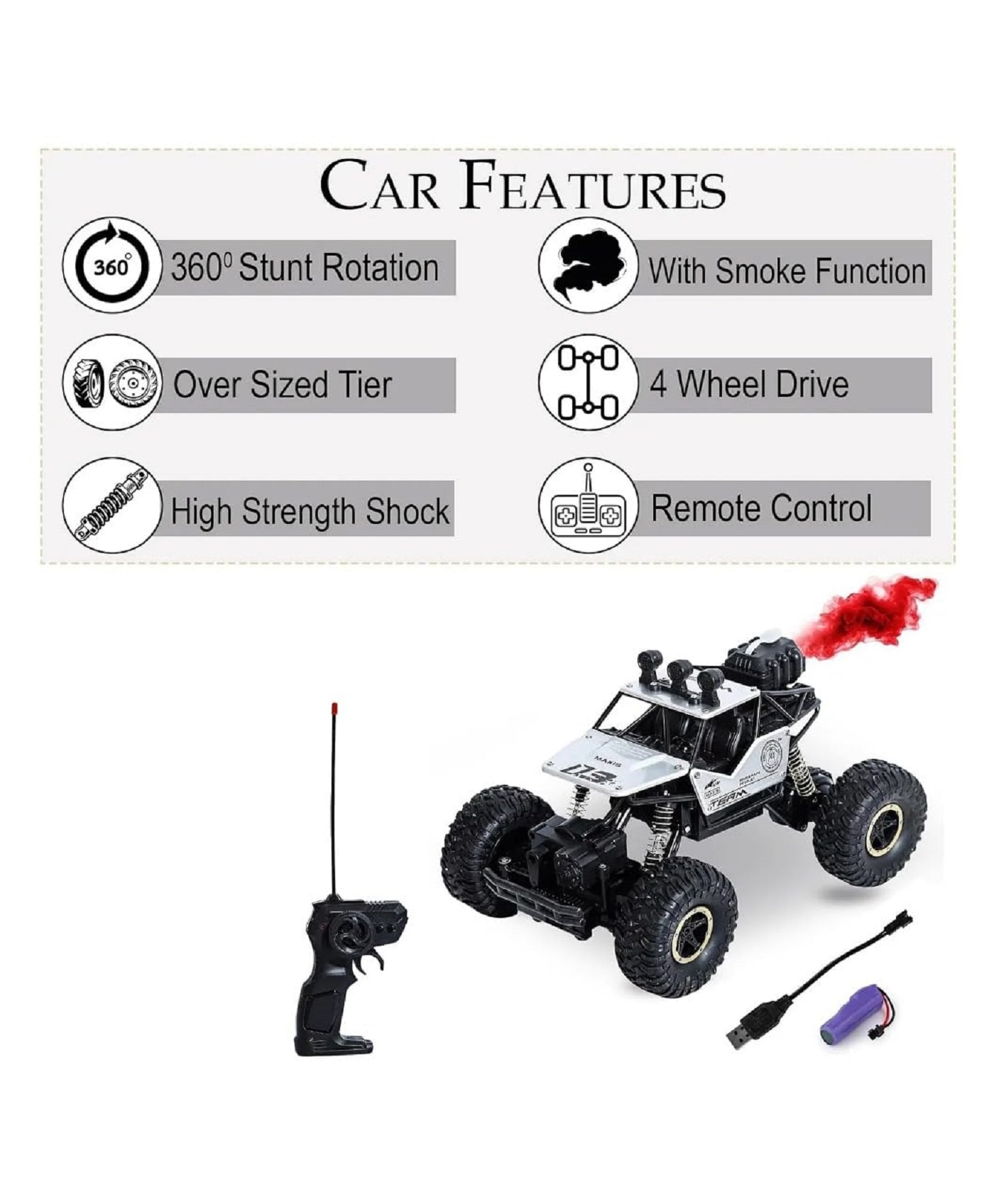 Braintastic 1:16 Remote Control Car for Kids with Mist Smoke Spray Function, Off Roader Rechargeable Monster Truck,High Speed Climbing Toy Vehicle Car for Boys & Girls-Multicolor