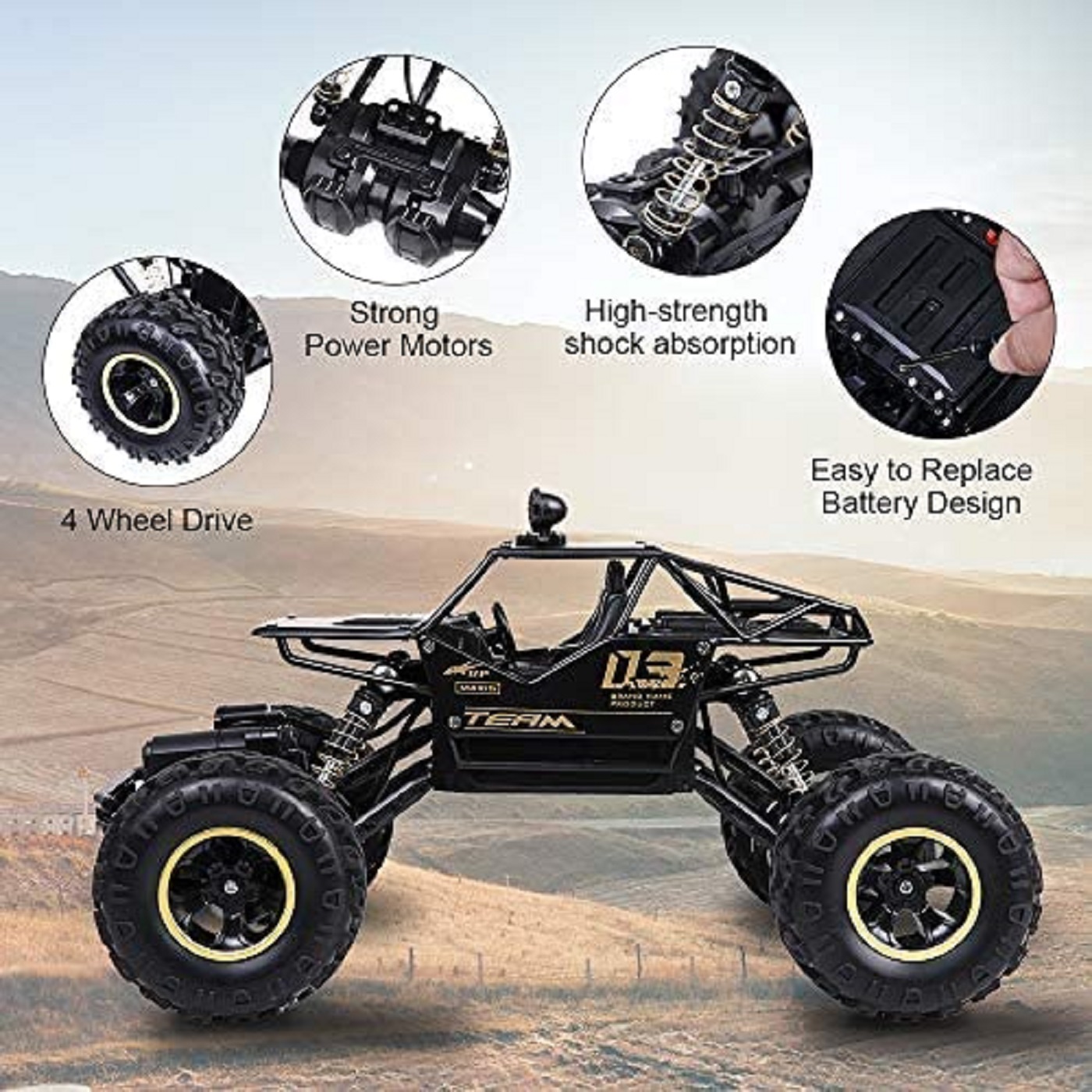 Braintastic 1:16 Remote Control Car for Kids with Mist Smoke Spray Function, Off Roader Rechargeable Monster Truck,High Speed Climbing Toy Vehicle Car for Boys & Girls-Multicolor