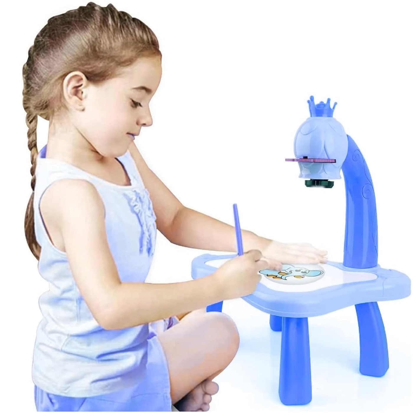 Braintastic Toy Projector Drawing Board for Kids | LED Light & Music Art Projector Table | Trace and Draw Learning Toy | Creative Painting & Drawing Set for Kids (Blue)