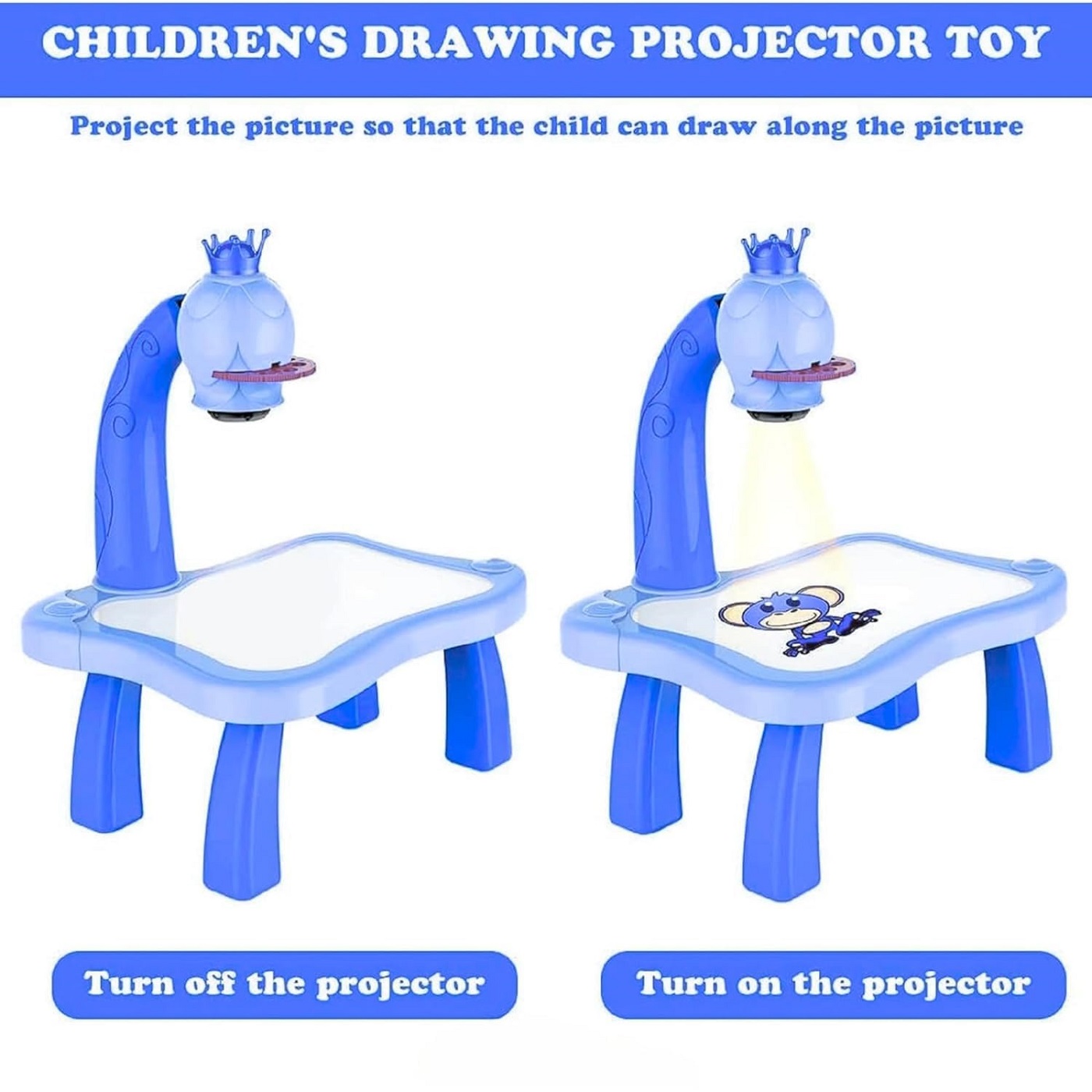 Braintastic Toy Projector Drawing Board for Kids | LED Light & Music Art Projector Table | Trace and Draw Learning Toy | Creative Painting & Drawing Set for Kids (Blue)