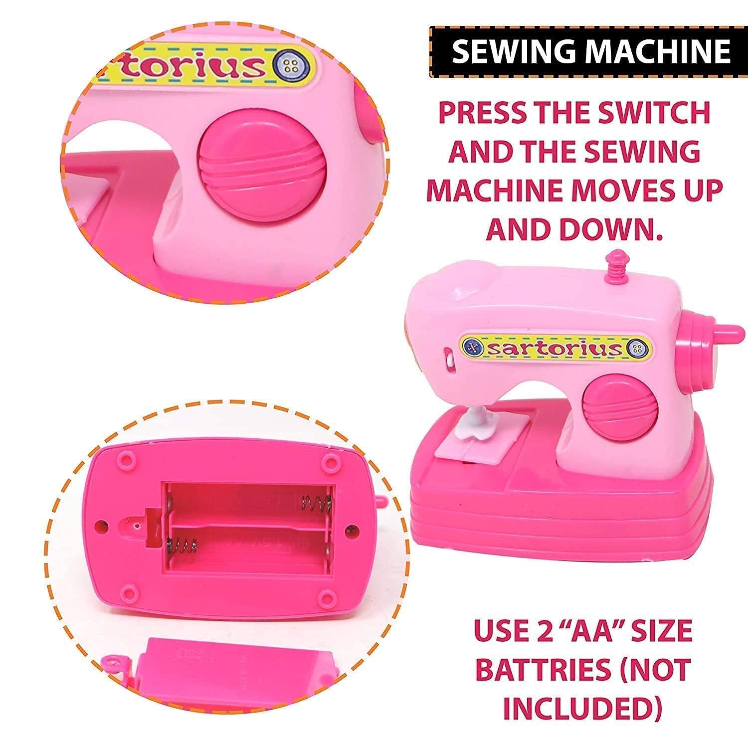 Braintastic Kids Kitchen Pretend Play Set | 4 Pcs Battery Operated Mini Household Appliances – Includes Sewing Machine, Washer, Vacuum Cleaner and Iron (Multicolor) (Household 4 Pcs)