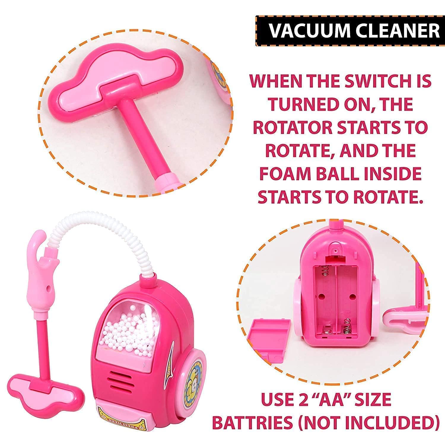 Braintastic Kids Kitchen Pretend Play Set | 6 Pcs Battery Operated Mini Household Appliances – Includes Sewing Machine, Washer, Vacuum Cleaner, Hair Dryer, Fan and Iron (Multicolor) (Household 6 Pcs)