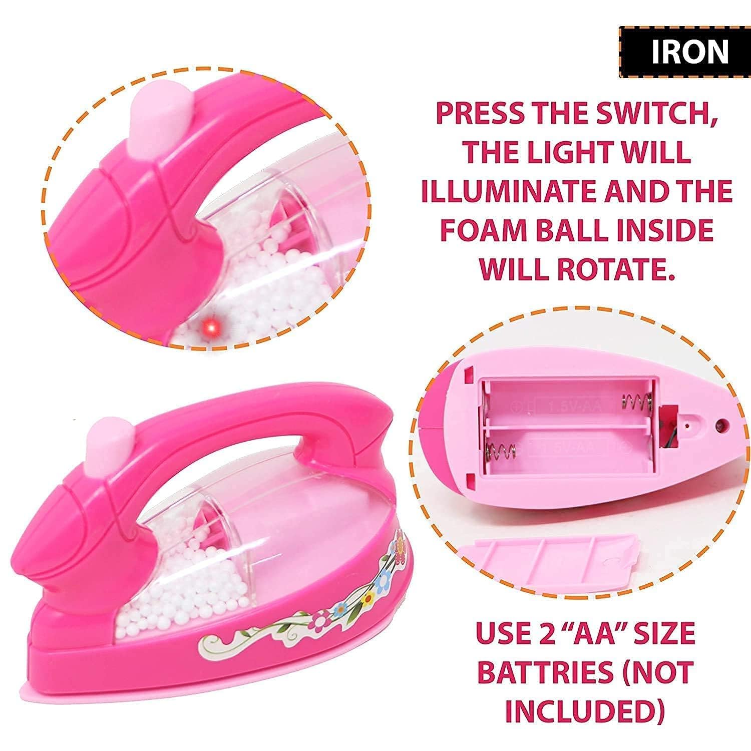 Braintastic Kids Kitchen Pretend Play Set | 6 Pcs Battery Operated Mini Household Appliances – Includes Sewing Machine, Washer, Vacuum Cleaner, Hair Dryer, Fan and Iron (Multicolor) (Household 6 Pcs)