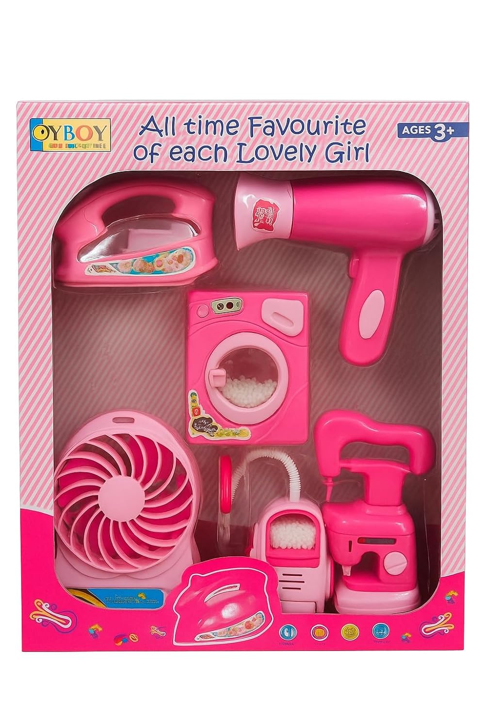 Braintastic Kids Kitchen Pretend Play Set | 6 Pcs Battery Operated Mini Household Appliances – Includes Sewing Machine, Washer, Vacuum Cleaner, Hair Dryer, Fan and Iron (Multicolor) (Household 6 Pcs)