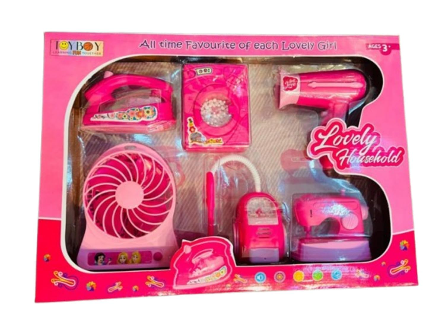 Braintastic Kids Kitchen Pretend Play Set | 6 Pcs Battery Operated Mini Household Appliances – Includes Sewing Machine, Washer, Vacuum Cleaner, Hair Dryer, Fan and Iron (Multicolor) (Household 6 Pcs)