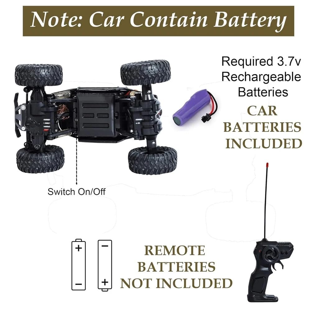 Braintastic 1:16 Big Rock Crawler Monster Truck with Spray, Metal Body Rechargeable RC Off Road Car with High Strength Shockers for Kids and Adults (Golden)