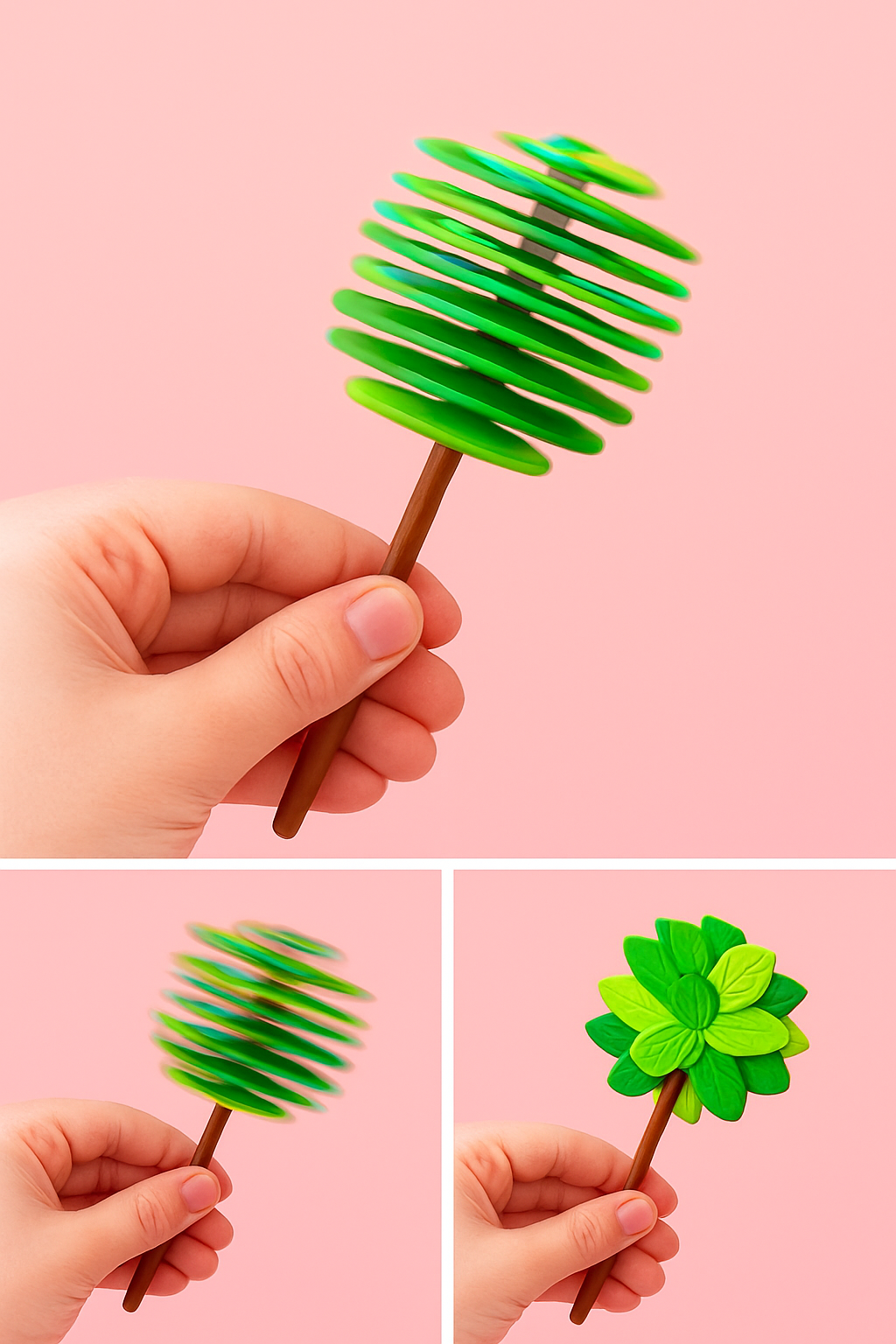 Braintastic Spinning Christmas Candy Tree Toy for Kids | Lollipop Hand Spinner | Rotating Leaf Fidget Toy– Green (PO1)