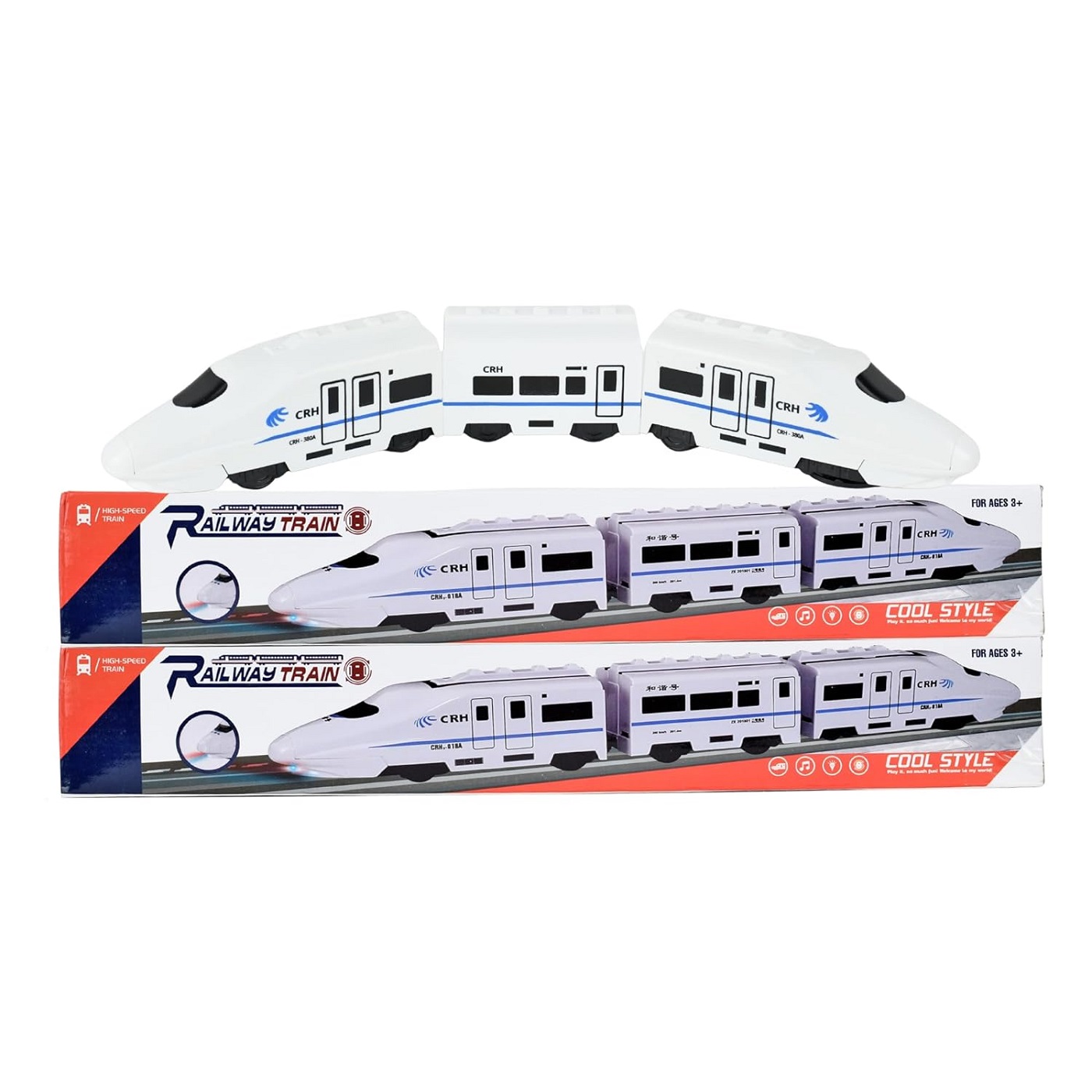 Braintastic High Speed Railway Train Toy Set with 3 Coaches | Battery Operated Train with Light & Sound for Kids (White)