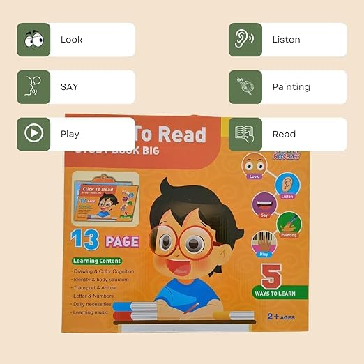 Braintastic Click to Read Interactive Learning Book for Kids | Talking Study Book with Sound Buttons | Early Education Toy for Toddlers & Preschoolers (3+ Years)