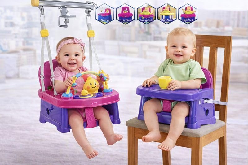 Braintastic 6-in-1 Multipurpose Baby Booster Seat Cum Hanging Swing Seat | Toddler Plastic Chair with Backrest & Safety Support | Feeding Seat with Long Ropes & Hooks for Boys & Girls (1–3 Years)