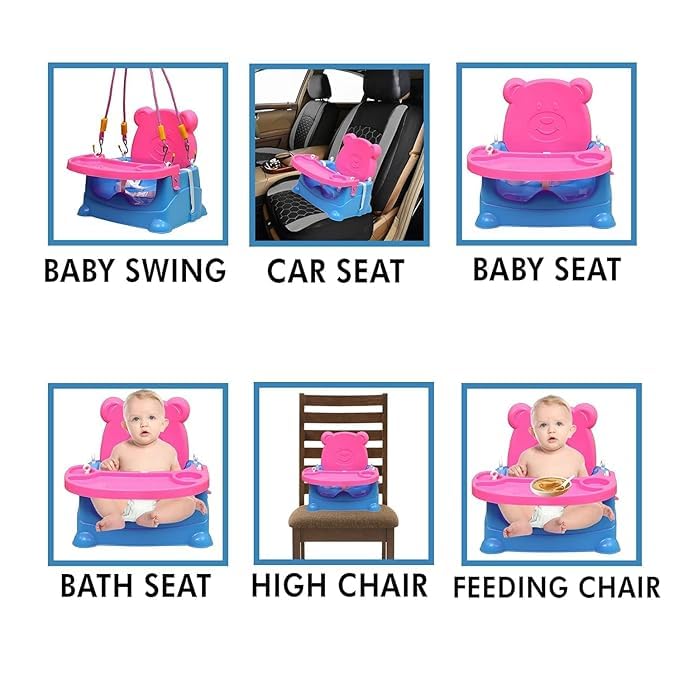 Braintastic 6-in-1 Multipurpose Baby Booster Seat Cum Hanging Swing Seat | Toddler Plastic Chair with Backrest & Safety Support | Feeding Seat with Long Ropes & Hooks for Boys & Girls (1–3 Years)