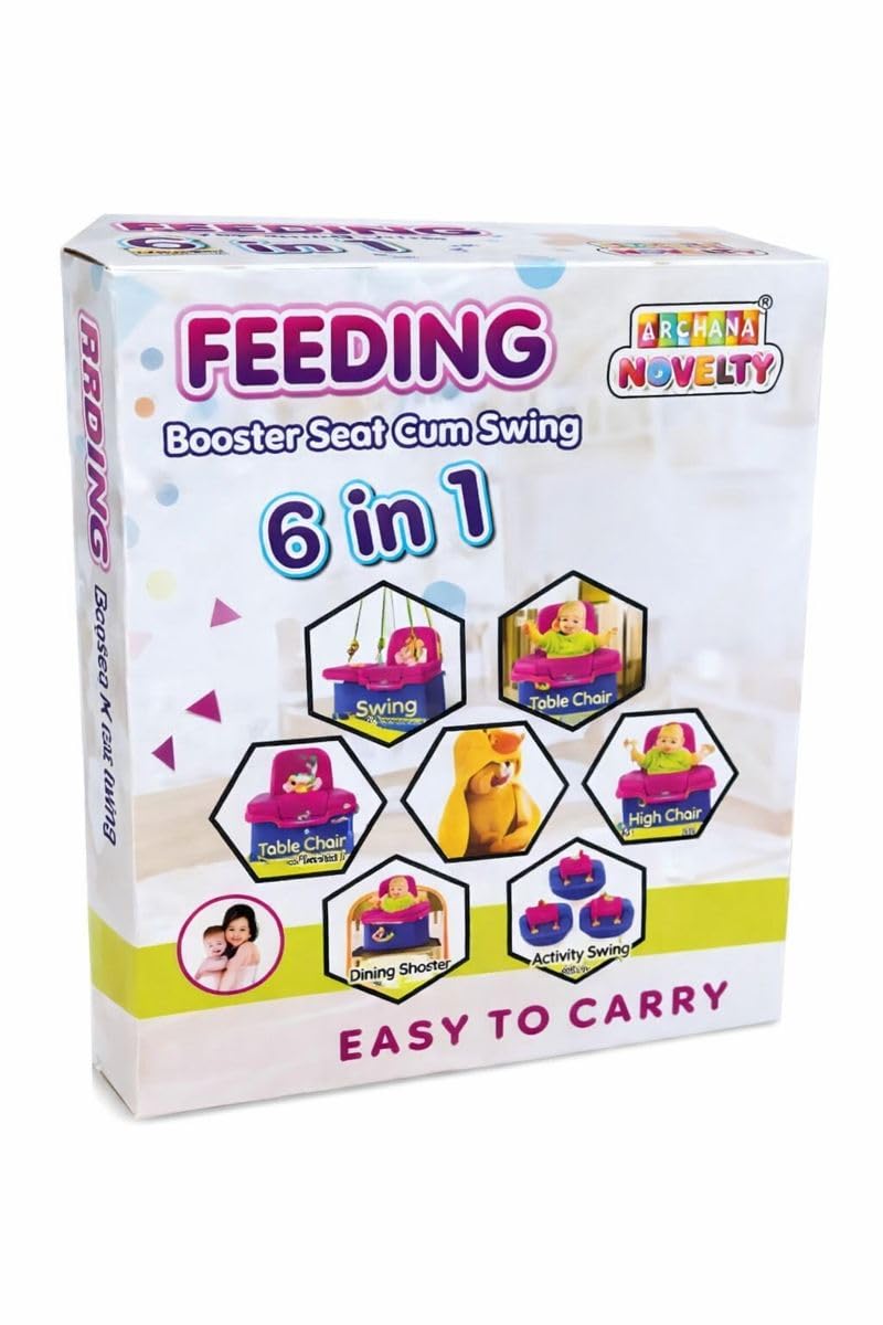 Braintastic 6-in-1 Multipurpose Baby Booster Seat Cum Hanging Swing Seat | Toddler Plastic Chair with Backrest & Safety Support | Feeding Seat with Long Ropes & Hooks for Boys & Girls (1–3 Years)