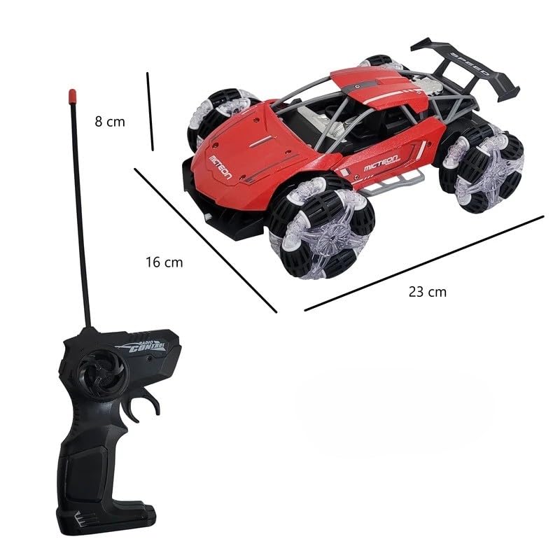 Braintastic Moka Drift Racing Car, Unique 8 Wheels with Remote Control, Crash-Resistance Alloy Body, Rotate 360° in Place with Lights for Kids