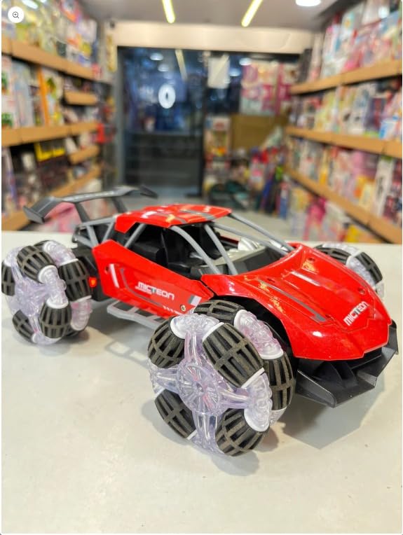 Braintastic Moka Drift Racing Car, Unique 8 Wheels with Remote Control, Crash-Resistance Alloy Body, Rotate 360° in Place with Lights for Kids