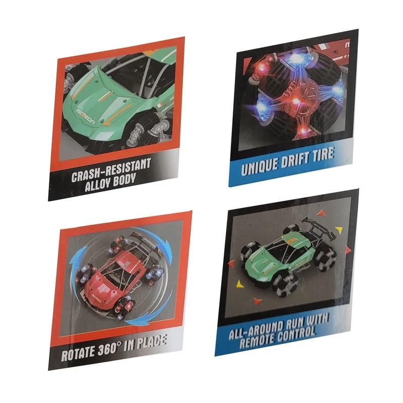 Braintastic Moka Drift Racing Car, Unique 8 Wheels with Remote Control, Crash-Resistance Alloy Body, Rotate 360° in Place with Lights for Kids