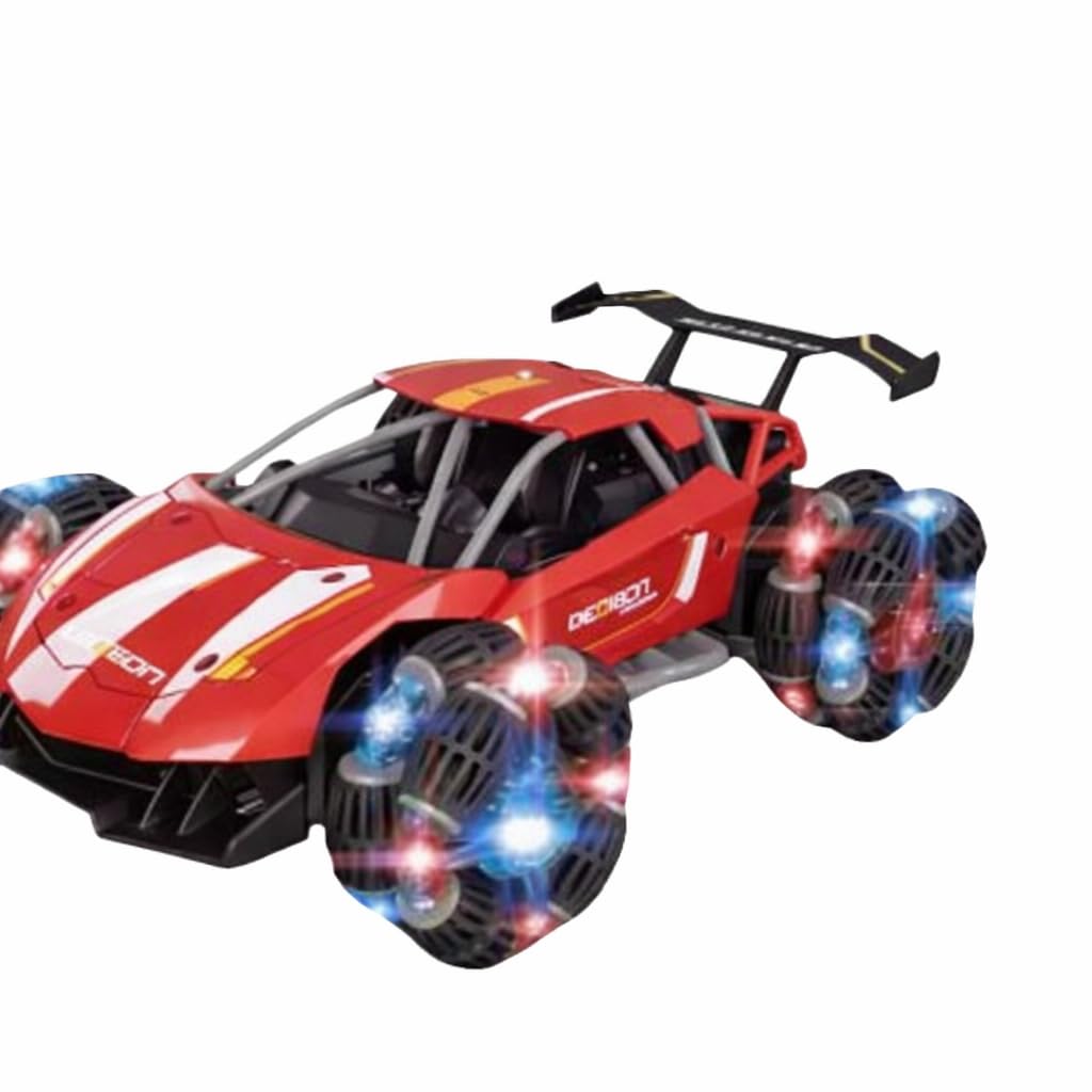 Braintastic Moka Drift Racing Car, Unique 8 Wheels with Remote Control, Crash-Resistance Alloy Body, Rotate 360° in Place with Lights for Kids